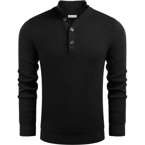 COOFANDY Men Stand Collar Sweater Knit Henley Long Sleeve Quarter Button Pullover