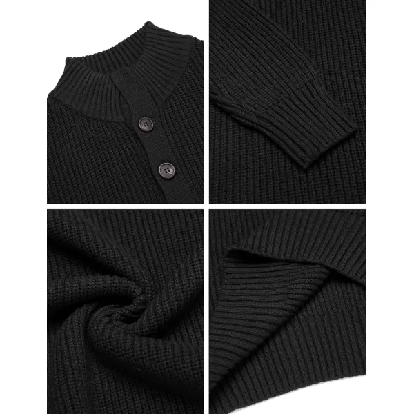 COOFANDY Men Stand Collar Sweater Knit Henley Long Sleeve Quarter Button Pullover