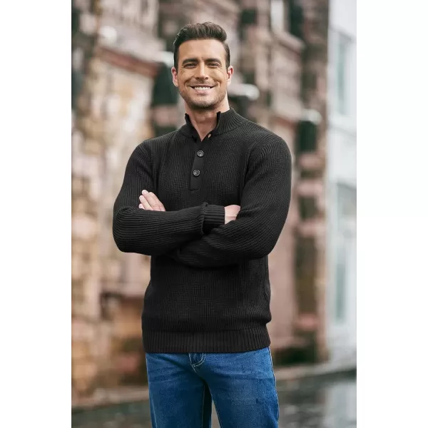 COOFANDY Men Stand Collar Sweater Knit Henley Long Sleeve Quarter Button Pullover