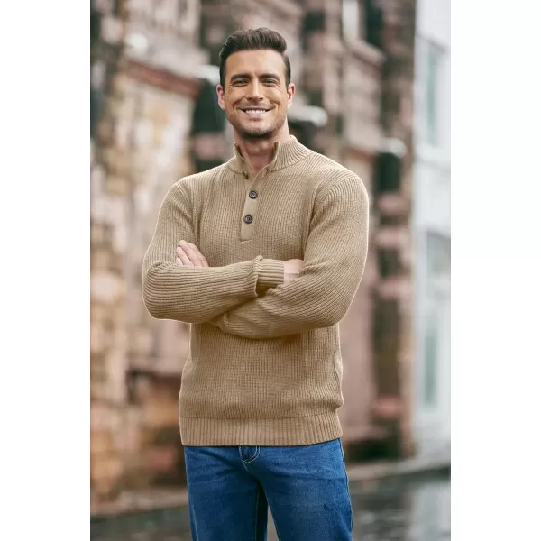 COOFANDY Men Stand Collar Sweater Knit Henley Long Sleeve Quarter Button Pullover