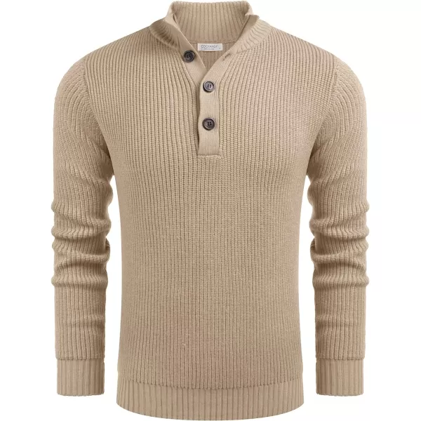 COOFANDY Men Stand Collar Sweater Knit Henley Long Sleeve Quarter Button Pullover