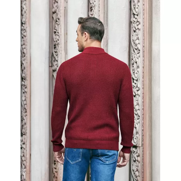 COOFANDY Men Stand Collar Sweater Knit Henley Long Sleeve Quarter Button Pullover
