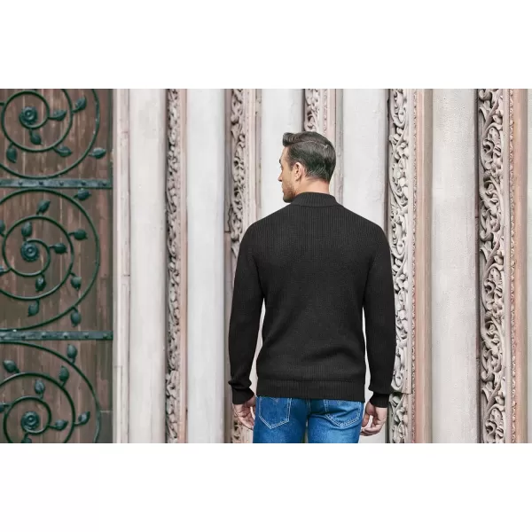 COOFANDY Men Stand Collar Sweater Knit Henley Long Sleeve Quarter Button Pullover