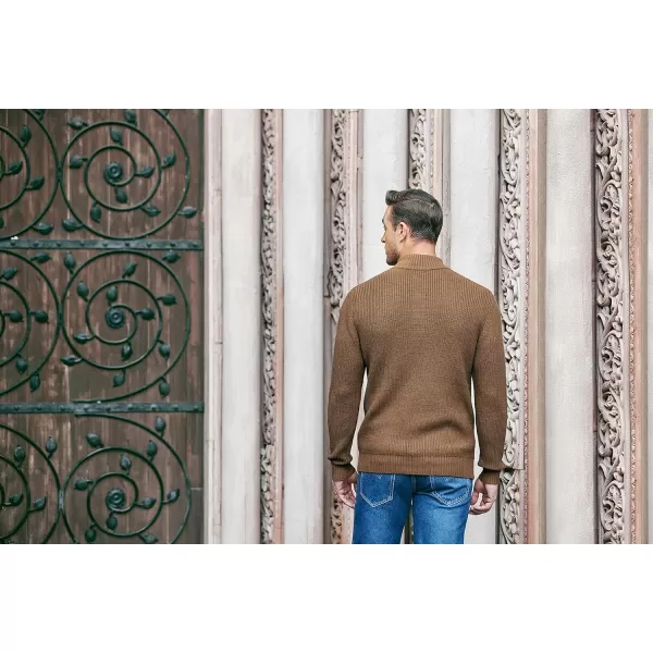 COOFANDY Men Stand Collar Sweater Knit Henley Long Sleeve Quarter Button Pullover
