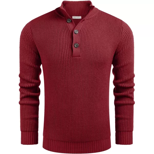 COOFANDY Men Stand Collar Sweater Knit Henley Long Sleeve Quarter Button Pullover