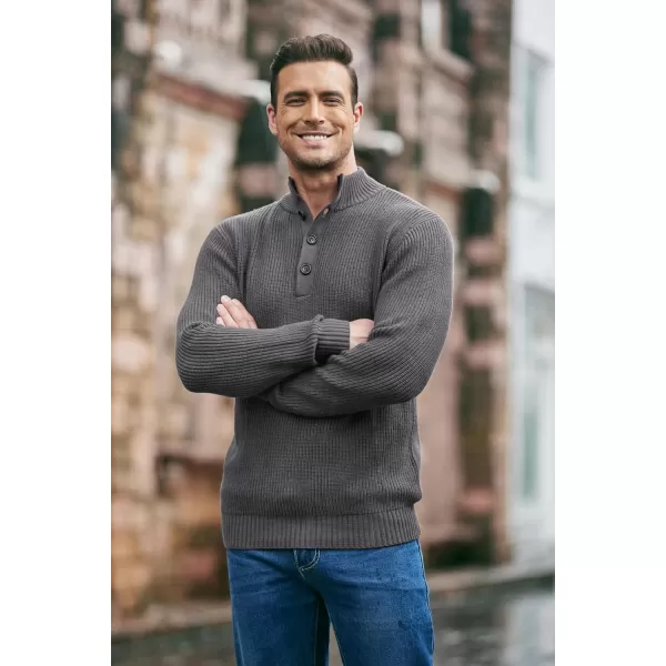COOFANDY Men Stand Collar Sweater Knit Henley Long Sleeve Quarter Button Pullover