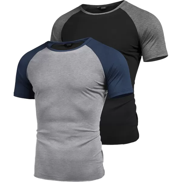 COOFANDY Men's 2 Packs Gym Muscle T Shirts Fitness Workout Baseball Tee Shirts