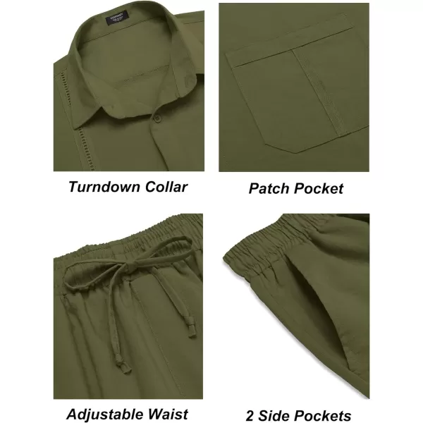 COOFANDY Men's 2 Piece Linen Sets Casual Long Sleeve Button Down Cuban Shirt and Loose Pants Set Beach Vacation Outfits