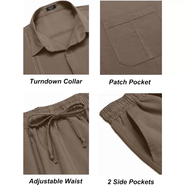 COOFANDY Men's 2 Piece Linen Sets Casual Long Sleeve Button Down Cuban Shirt and Loose Pants Set Beach Vacation Outfits