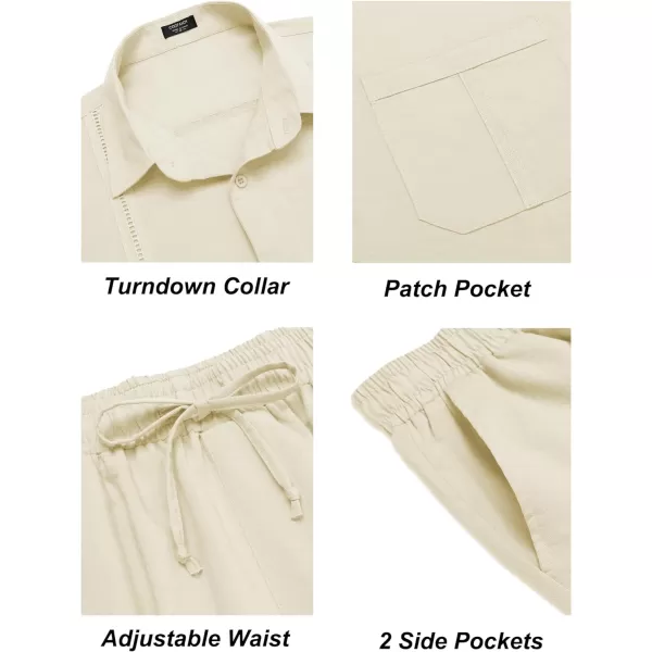 COOFANDY Men's 2 Piece Linen Sets Casual Long Sleeve Button Down Cuban Shirt and Loose Pants Set Beach Vacation Outfits