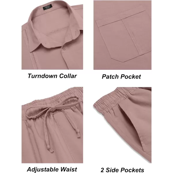 COOFANDY Men's 2 Piece Linen Sets Casual Long Sleeve Button Down Cuban Shirt and Loose Pants Set Beach Vacation Outfits