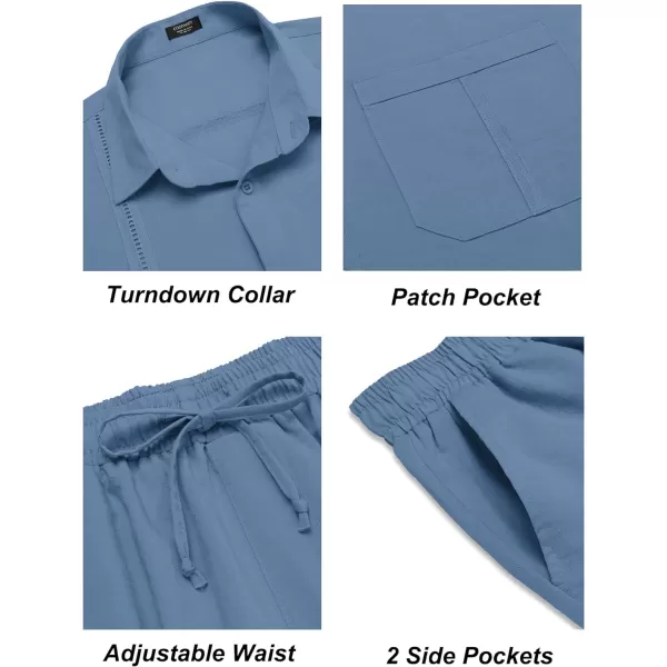 COOFANDY Men's 2 Piece Linen Sets Casual Long Sleeve Button Down Cuban Shirt and Loose Pants Set Beach Vacation Outfits