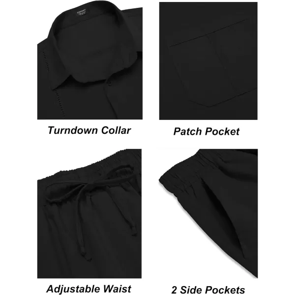 COOFANDY Men's 2 Piece Linen Sets Casual Long Sleeve Button Down Cuban Shirt and Loose Pants Set Beach Vacation Outfits
