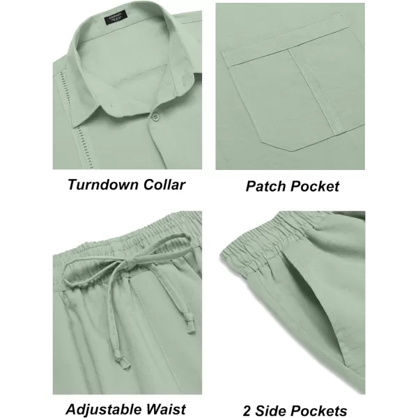 COOFANDY Men's 2 Piece Linen Sets Casual Long Sleeve Button Down Cuban Shirt and Loose Pants Set Beach Vacation Outfits