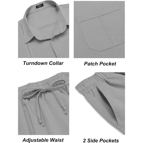 COOFANDY Men's 2 Piece Linen Sets Casual Long Sleeve Button Down Cuban Shirt and Loose Pants Set Beach Vacation Outfits