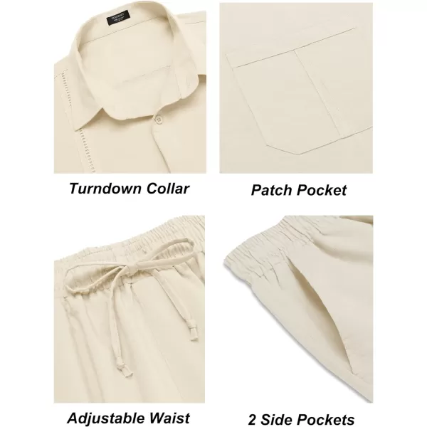 COOFANDY Men's 2 Piece Linen Sets Casual Long Sleeve Button Down Cuban Shirt and Loose Pants Set Beach Vacation Outfits