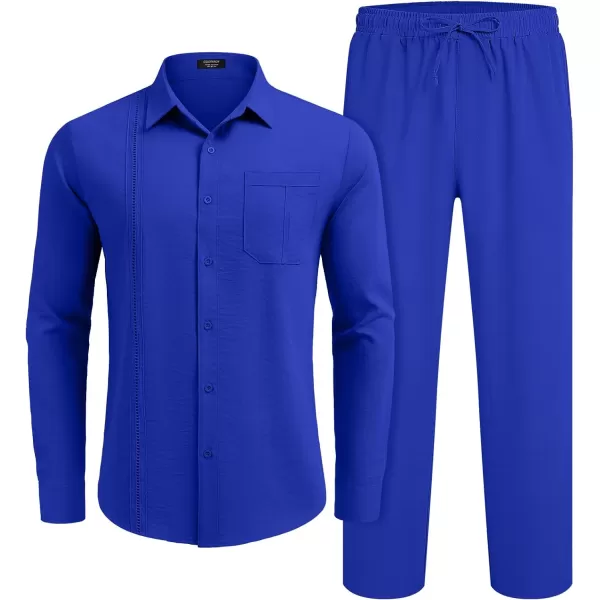 COOFANDY Men's 2 Piece Linen Sets Casual Long Sleeve Button Down Cuban Shirt and Loose Pants Set Beach Vacation Outfits