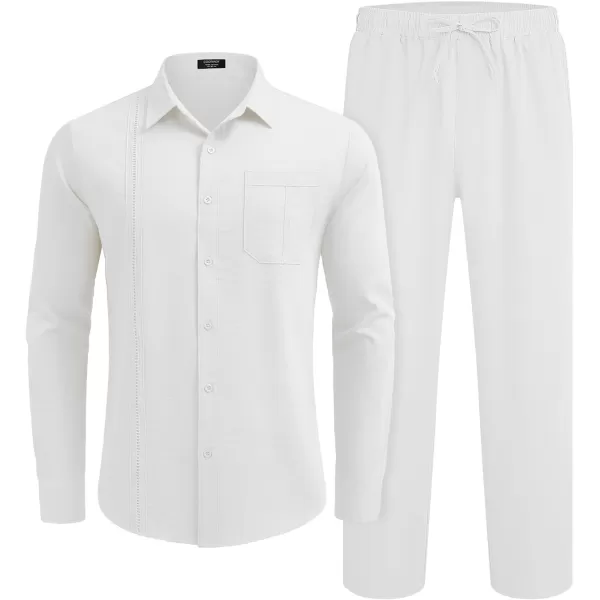 COOFANDY Men's 2 Piece Linen Sets Casual Long Sleeve Button Down Cuban Shirt and Loose Pants Set Beach Vacation Outfits