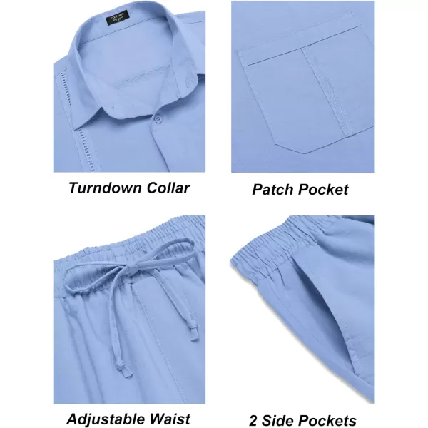 COOFANDY Men's 2 Piece Linen Sets Casual Long Sleeve Button Down Cuban Shirt and Loose Pants Set Beach Vacation Outfits