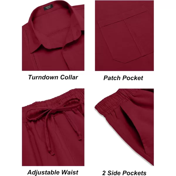 COOFANDY Men's 2 Piece Linen Sets Casual Long Sleeve Button Down Cuban Shirt and Loose Pants Set Beach Vacation Outfits
