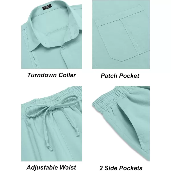 COOFANDY Men's 2 Piece Linen Sets Casual Long Sleeve Button Down Cuban Shirt and Loose Pants Set Beach Vacation Outfits