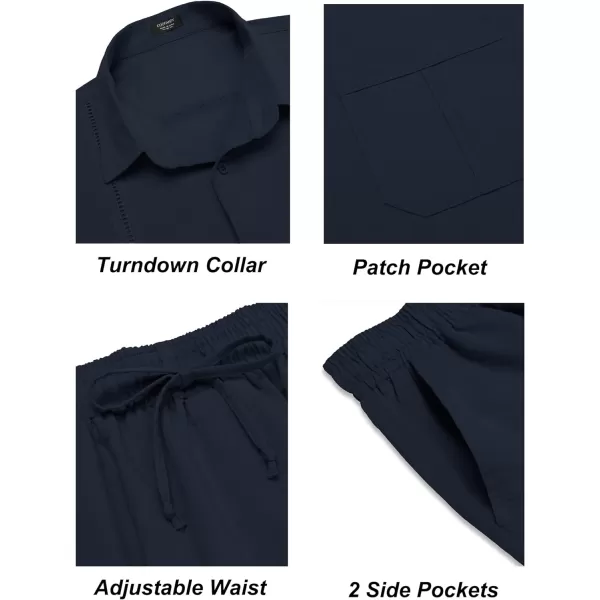 COOFANDY Men's 2 Piece Linen Sets Casual Long Sleeve Button Down Cuban Shirt and Loose Pants Set Beach Vacation Outfits