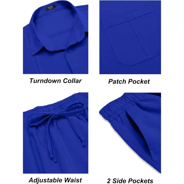 COOFANDY Men's 2 Piece Linen Sets Casual Long Sleeve Button Down Cuban Shirt and Loose Pants Set Beach Vacation Outfits