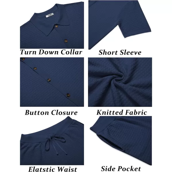 COOFANDY Men's 2 Piece Short Sets Casual Button Down Shirt and Shorts Set Knit Polo Set Vintage Summer Beach Outfits