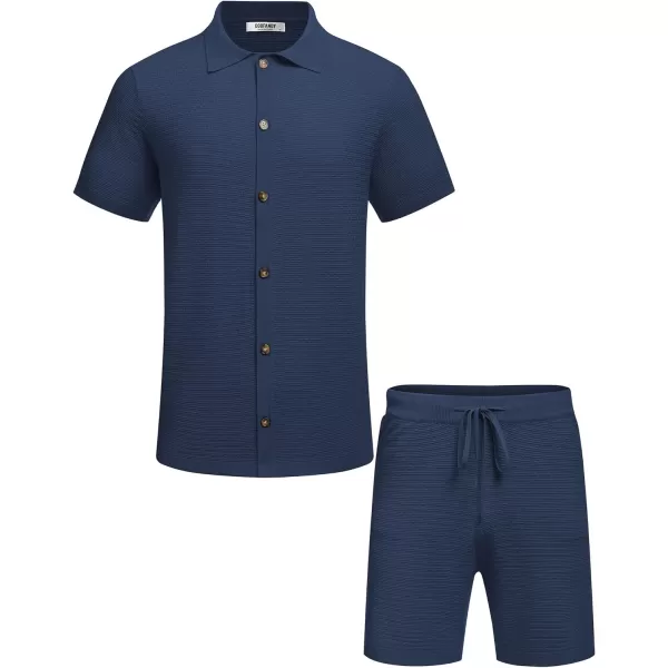 COOFANDY Men's 2 Piece Short Sets Casual Button Down Shirt and Shorts Set Knit Polo Set Vintage Summer Beach Outfits