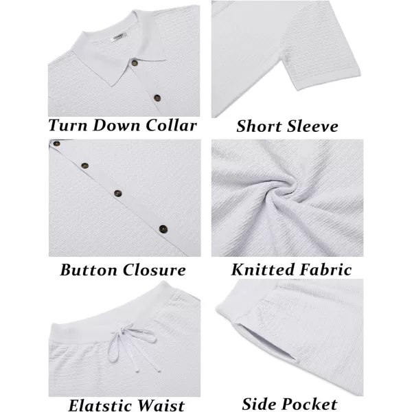 COOFANDY Men's 2 Piece Short Sets Casual Button Down Shirt and Shorts Set Knit Polo Set Vintage Summer Beach Outfits
