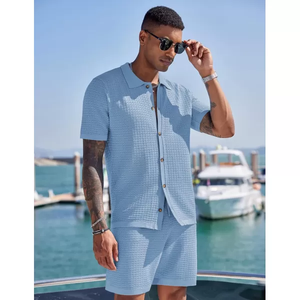 COOFANDY Men's 2 Piece Short Sets Casual Button Down Shirt and Shorts Set Knit Polo Set Vintage Summer Beach Outfits