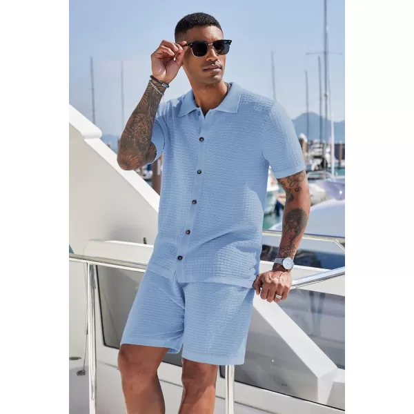 COOFANDY Men's 2 Piece Short Sets Casual Button Down Shirt and Shorts Set Knit Polo Set Vintage Summer Beach Outfits