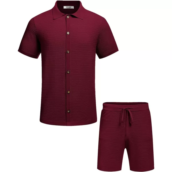COOFANDY Men's 2 Piece Short Sets Casual Button Down Shirt and Shorts Set Knit Polo Set Vintage Summer Beach Outfits