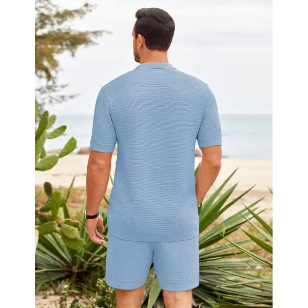 COOFANDY Men's 2 Piece Short Sets Casual Button Down Shirt and Shorts Set Knit Polo Set Vintage Summer Beach Outfits