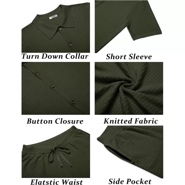 COOFANDY Men's 2 Piece Short Sets Casual Button Down Shirt and Shorts Set Knit Polo Set Vintage Summer Beach Outfits