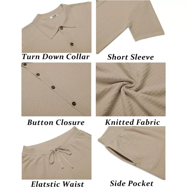 COOFANDY Men's 2 Piece Short Sets Casual Button Down Shirt and Shorts Set Knit Polo Set Vintage Summer Beach Outfits
