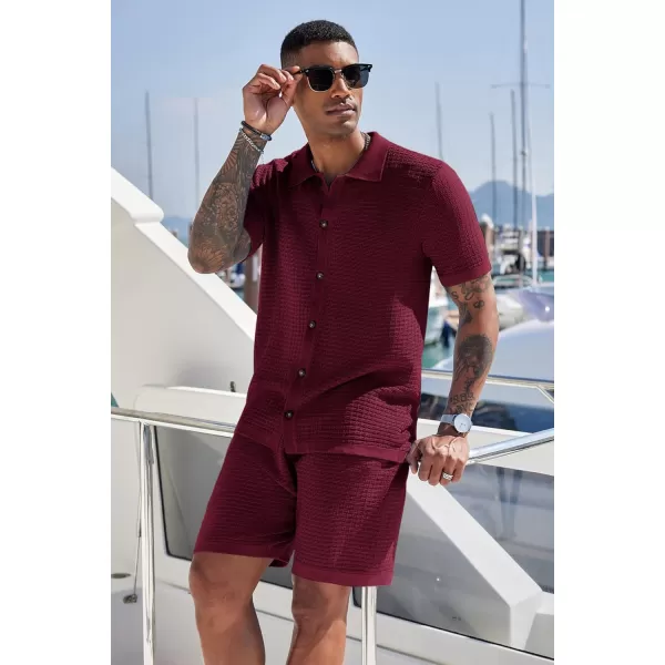 COOFANDY Men's 2 Piece Short Sets Casual Button Down Shirt and Shorts Set Knit Polo Set Vintage Summer Beach Outfits