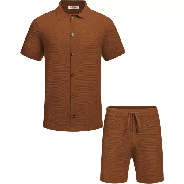 COOFANDY Men's 2 Piece Short Sets Casual Button Down Shirt and Shorts Set Knit Polo Set Vintage Summer Beach Outfits