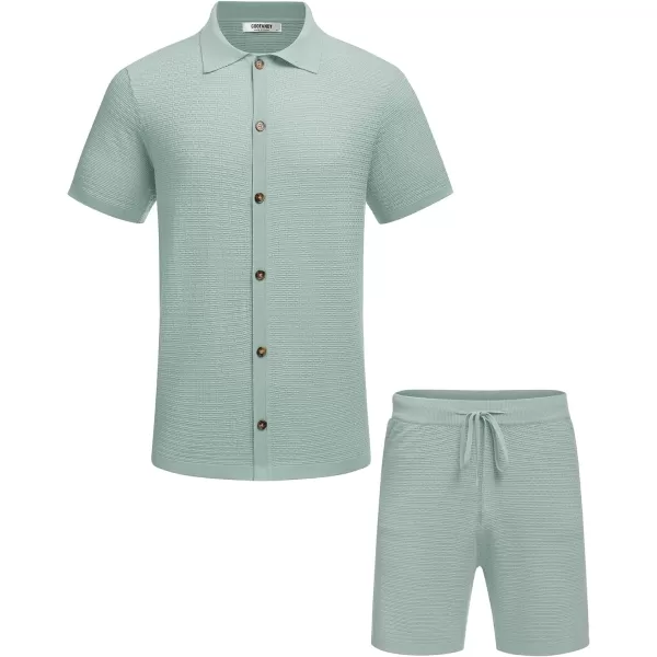 COOFANDY Men's 2 Piece Short Sets Casual Button Down Shirt and Shorts Set Knit Polo Set Vintage Summer Beach Outfits