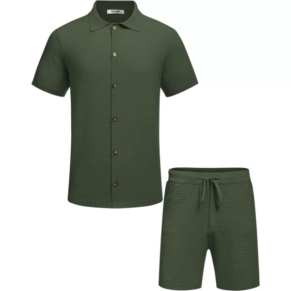 COOFANDY Men's 2 Piece Short Sets Casual Button Down Shirt and Shorts Set Knit Polo Set Vintage Summer Beach Outfits