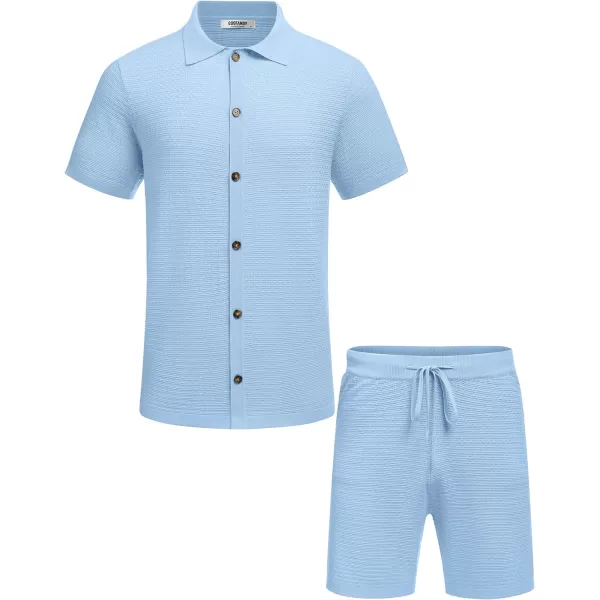 COOFANDY Men's 2 Piece Short Sets Casual Button Down Shirt and Shorts Set Knit Polo Set Vintage Summer Beach Outfits