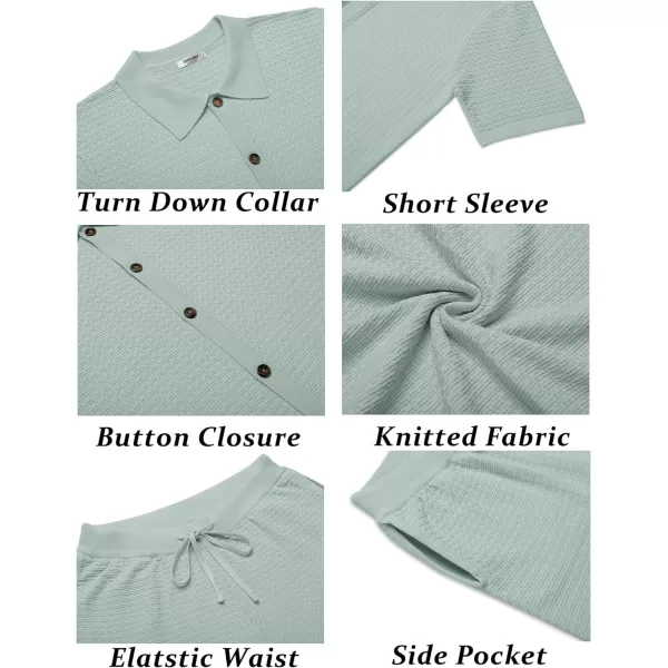 COOFANDY Men's 2 Piece Short Sets Casual Button Down Shirt and Shorts Set Knit Polo Set Vintage Summer Beach Outfits