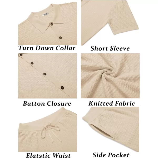 COOFANDY Men's 2 Piece Short Sets Casual Button Down Shirt and Shorts Set Knit Polo Set Vintage Summer Beach Outfits