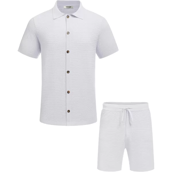 COOFANDY Men's 2 Piece Short Sets Casual Button Down Shirt and Shorts Set Knit Polo Set Vintage Summer Beach Outfits