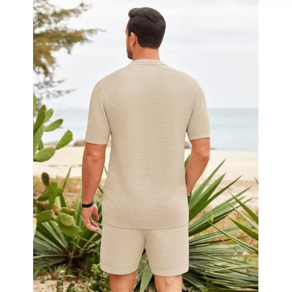 COOFANDY Men's 2 Piece Short Sets Casual Button Down Shirt and Shorts Set Knit Polo Set Vintage Summer Beach Outfits