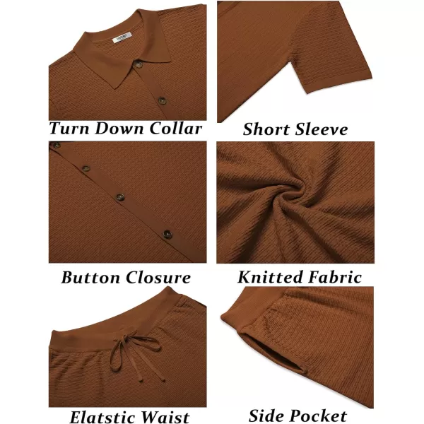 COOFANDY Men's 2 Piece Short Sets Casual Button Down Shirt and Shorts Set Knit Polo Set Vintage Summer Beach Outfits