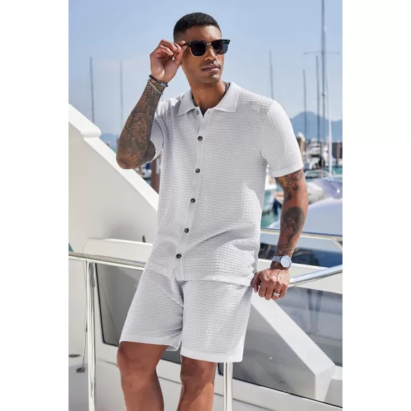 COOFANDY Men's 2 Piece Short Sets Casual Button Down Shirt and Shorts Set Knit Polo Set Vintage Summer Beach Outfits
