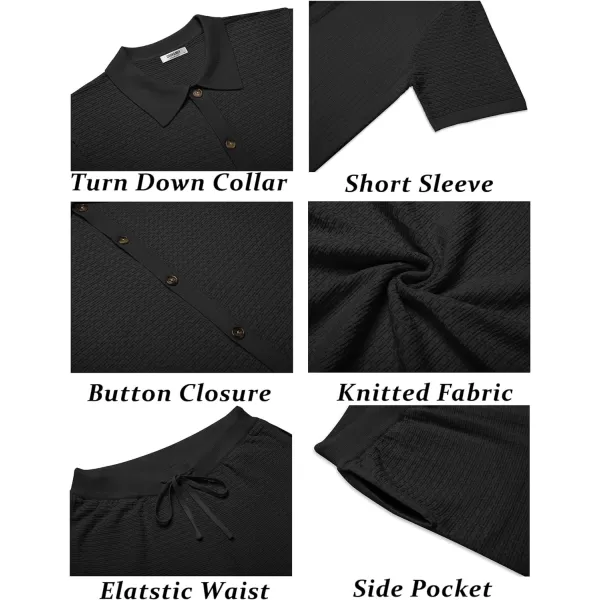 COOFANDY Men's 2 Piece Short Sets Casual Button Down Shirt and Shorts Set Knit Polo Set Vintage Summer Beach Outfits