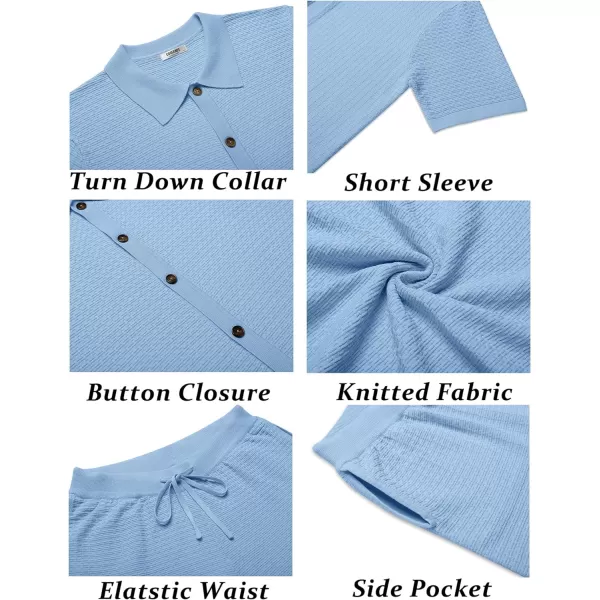 COOFANDY Men's 2 Piece Short Sets Casual Button Down Shirt and Shorts Set Knit Polo Set Vintage Summer Beach Outfits
