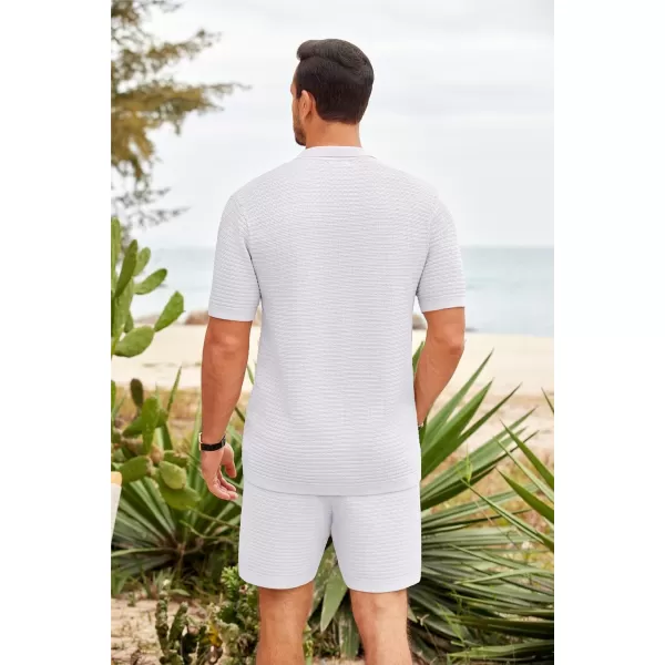 COOFANDY Men's 2 Piece Short Sets Casual Button Down Shirt and Shorts Set Knit Polo Set Vintage Summer Beach Outfits